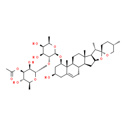ChemSpider 2D Image | (1beta,3beta,25S)-3-Hydroxyspirost-5-en-1-yl 2-O-(3-O-acetyl-6-deoxy-alpha-L-mannopyranosyl)-6-deoxy-beta-D-galactopyranoside | C41H64O13