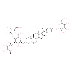ChemSpider 2D Image | (3beta,22R,25R)-26-(beta-D-Glucopyranosyloxy)-22-methoxyfurost-5-en-3-yl alpha-L-arabinofuranosyl-(1->4)-[6-deoxy-alpha-L-mannopyranosyl-(1->3)]-beta-D-glucopyranoside | C51H84O22