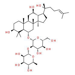 ChemSpider 2D Image | (3beta,6alpha,12beta,20R)-3,12,20-Trihydroxydammar-24-en-6-yl 2-O-(6-deoxy-alpha-L-mannopyranosyl)-beta-D-glucopyranoside | C42H72O13