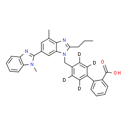 ChemSpider 2D Image | 4'-[(1,7'-Dimethyl-2'-propyl-1H,3'H-2,5'-bibenzimidazol-3'-yl)methyl]-2-(2',3',5',6'-~2~H_4_)biphenylcarboxylic acid | C33H26D4N4O2
