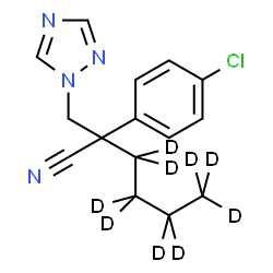 ChemSpider 2D Image | 2-(4-Chlorophenyl)-2-(1H-1,2,4-triazol-1-ylmethyl)(~2~H_9_)hexanenitrile | C15H8D9ClN4