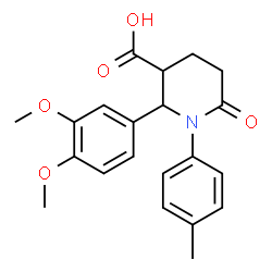 ChemSpider 2D Image | 2-(3,4-Dimethoxyphenyl)-1-(4-methylphenyl)-6-oxo-3-piperidinecarboxylic acid | C21H23NO5