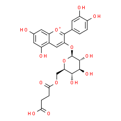ChemSpider 2D Image | 2-(3,4-Dihydroxyphenyl)-5,7-dihydroxy-3-chromeniumyl 6-O-(3-carboxypropanoyl)-beta-D-glucopyranoside | C25H25O14