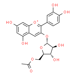 ChemSpider 2D Image | 2-(3,4-Dihydroxyphenyl)-5,7-dihydroxy-3-chromeniumyl 5-O-acetyl-alpha-D-arabinofuranoside | C22H21O11