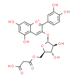 ChemSpider 2D Image | 2-(3,4-Dihydroxyphenyl)-5,7-dihydroxy-3-chromeniumyl 5-O-(carboxyacetyl)-alpha-D-arabinofuranoside | C23H21O13