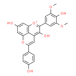 ChemSpider 2D Image | 3,8-Dihydroxy-2-(4-hydroxy-3,5-dimethoxyphenyl)-5-(4-hydroxyphenyl)pyrano[4,3,2-de]chromen-1-ium | C25H19O8