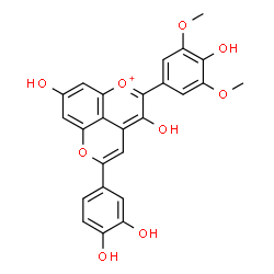 ChemSpider 2D Image | 5-(3,4-Dihydroxyphenyl)-3,8-dihydroxy-2-(4-hydroxy-3,5-dimethoxyphenyl)pyrano[4,3,2-de]chromen-1-ium | C25H19O9