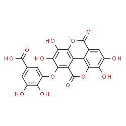ChemSpider 2D Image | 3,4-Dihydroxy-5-[(2,3,7,8-tetrahydroxy-5,10-dioxo-5,10-dihydrochromeno[5,4,3-cde]chromen-1-yl)oxy]benzoic acid | C21H10O13