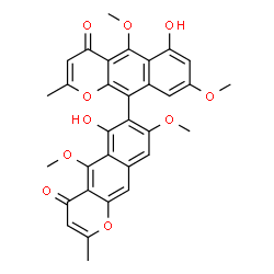 ChemSpider 2D Image | 6,6'-Dihydroxy-5,5',8,8'-tetramethoxy-2,2'-dimethyl-4H,4'H-7,10'-bibenzo[g]chromene-4,4'-dione | C32H26O10