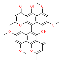 ChemSpider 2D Image | 5-Hydroxy-6-(5-hydroxy-6,8-dimethoxy-2-methyl-4-oxo-4H-benzo[g]chromen-10-yl)-8,10-dimethoxy-2-methyl-4H-benzo[h]chromen-4-one | C32H26O10