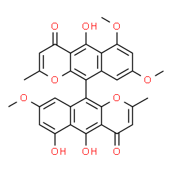 ChemSpider 2D Image | 5,5',6-Trihydroxy-6',8,8'-trimethoxy-2,2'-dimethyl-4H,4'H-10,10'-bibenzo[g]chromene-4,4'-dione | C31H24O10