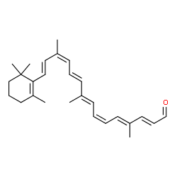 ChemSpider 2D Image | (2E,4E,6Z,8E,10E,12Z,14E)-4,9,13-Trimethyl-15-(2,6,6-trimethyl-1-cyclohexen-1-yl)-2,4,6,8,10,12,14-pentadecaheptaenal | C27H36O