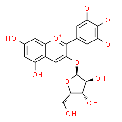 ChemSpider 2D Image | 5,7-Dihydroxy-2-(3,4,5-trihydroxyphenyl)-3-chromeniumyl alpha-L-xylofuranoside | C20H19O11