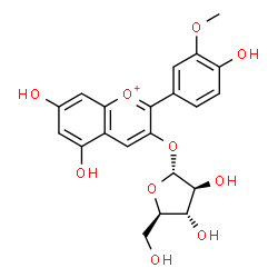 ChemSpider 2D Image | 5,7-Dihydroxy-2-(4-hydroxy-3-methoxyphenyl)-3-chromeniumyl alpha-D-arabinofuranoside | C21H21O10