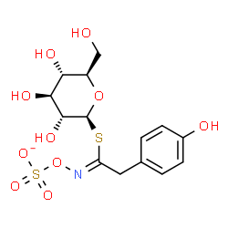 ChemSpider 2D Image | 1-S-[(1Z)-2-(4-Hydroxyphenyl)-N-(sulfonatooxy)ethanimidoyl]-1-thio-beta-D-glucopyranose | C14H18NO10S2