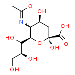 ChemSpider 2D Image | (5xi,6R)-3,5-Dideoxy-5-[(Z)-(1-oxidanidylethylidene)amino]-6-[(1S,2S)-1,2,3-trihydroxypropyl]-beta-D-glycero-hex-2-ulopyranosonic acid | C11H18NO9