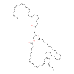 ChemSpider 2D Image | 2-[(11Z)-11-Octadecenoyloxy]-1,3-propanediyl (7Z,10Z,13Z,16Z,19Z,7'Z,10'Z,13'Z,16'Z,19'Z)bis(-7,10,13,16,19-docosapentaenoate) | C65H104O6