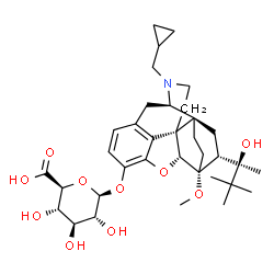 ChemSpider 2D Image | (5alpha,7alpha)-17-(Cyclopropylmethyl)-7-(2-hydroxy-3,3-dimethyl-2-butanyl)-6-methoxy-18,19-dihydro-4,5-epoxy-6,14-ethenomorphinan-3-yl beta-D-glucopyranosiduronic acid | C35H49NO10