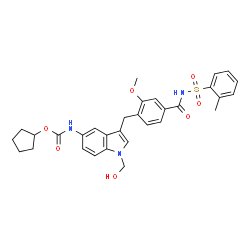 ChemSpider 2D Image | Cyclopentyl [1-(hydroxymethyl)-3-(2-methoxy-4-{[(2-methylphenyl)sulfonyl]carbamoyl}benzyl)-1H-indol-5-yl]carbamate | C31H33N3O7S