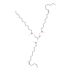 ChemSpider 2D Image | 3-(Dodecanoyloxy)-2-[(9Z)-9-tetradecenoyloxy]propyl (9Z)-9-hexadecenoate | C45H82O6