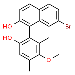ChemSpider 2D Image | 7-Bromo-1-(6-hydroxy-3-methoxy-2,4-dimethylphenyl)-2-naphthol | C19H17BrO3