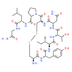 ChemSpider 2D Image | 1-({(4R,7S,10S,13S,16S,19R)-19-Amino-7-(2-amino-2-oxoethyl)-13-[(2S)-2-butanyl]-16-(4-hydroxybenzyl)-10-[(1R)-1-hydroxyethyl]-6,9,12,15,18-pentaoxo-1,2-dithia-5,8,11,14,17-pentaazacycloicosan-4-yl}car
bonyl)-L-prolyl-L-leucylglycinamide | C42H65N11O12S2