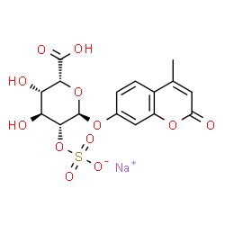 ChemSpider 2D Image | Sodium 4-methyl-2-oxo-2H-chromen-7-yl 2-O-sulfonato-alpha-L-idopyranosiduronic acid | C16H15NaO12S