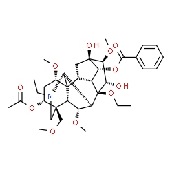 ChemSpider 2D Image | (1alpha,3alpha,6alpha,14alpha,15alpha,16beta,17S)-3-Acetoxy-8-ethoxy-20-ethyl-13,15-dihydroxy-1,6,16-trimethoxy-4-(methoxymethyl)aconitan-14-yl benzoate | C36H51NO11