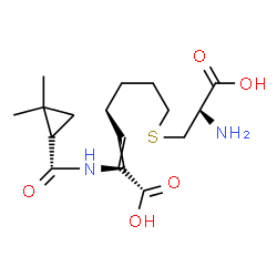 ChemSpider 2D Image | 7-{[(2R)-2-Amino-2-carboxyethyl]sulfanyl}-2-({[(1R)-2,2-dimethylcyclopropyl]carbonyl}amino)-2-heptenoic acid | C16H26N2O5S