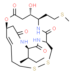 ChemSpider 2D Image | (1S,5S,6R,9S,15E,20R)-20-[(2R)-2-Butanyl]-5-hydroxy-6-[2-(methylsulfanyl)ethyl]-2-oxa-11,12-dithia-7,19,22-triazabicyclo[7.7.6]docos-15-ene-3,8,18,21-tetrone | C23H37N3O6S3