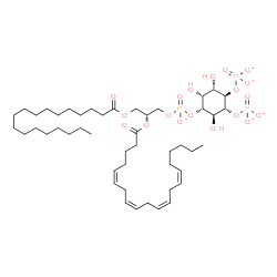 ChemSpider 2D Image | (2R)-2-[(5Z,8Z,11Z,14Z)-5,8,11,14-Icosatetraenoyloxy]-3-(stearoyloxy)propyl (1R,2R,3S,4R,5R,6S)-2,3,6-trihydroxy-4,5-bis(phosphonatooxy)cyclohexyl phosphate | C47H80O19P3