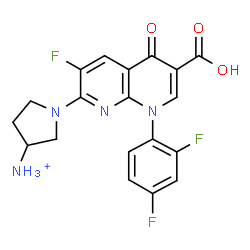 ChemSpider 2D Image | 1-[6-Carboxy-8-(2,4-difluorophenyl)-3-fluoro-5-oxo-5,8-dihydro-1,8-naphthyridin-2-yl]-3-pyrrolidinaminium | C19H16F3N4O3