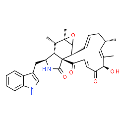 ChemSpider 2D Image | (1E,4S,5E,7R,9E,11aR,14S,14aR,15S,15aR,16bR)-7-Hydroxy-14-(1H-indol-3-ylmethyl)-4,6,15,15a-tetramethyl-4,7,14,14a,15,15a,16a,16b-octahydro-3H-cyclotrideca[d]oxireno[f]isoindole-8,11,12(13H)-trione | C32H36N2O5