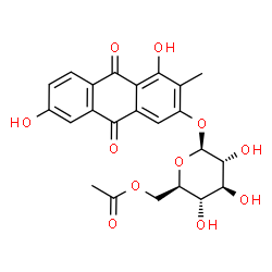 ChemSpider 2D Image | 3-[(6-O-Acetyl-Î²-D-glucopyranosyl)oxy]-1,6-dihydroxy-2-methyl-9,10-anthracenedione | C23H22O11