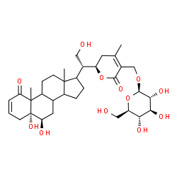 ChemSpider 2D Image | (5alpha,6beta,8xi,9xi,10xi,13xi,14xi,17xi,22R)-5,6,21-Trihydroxy-1,26-dioxo-22,26-epoxyergosta-2,24-dien-27-yl beta-D-glucopyranoside | C34H50O12