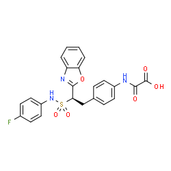 ChemSpider 2D Image | [(4-{(2R)-2-(1,3-Benzoxazol-2-yl)-2-[(4-fluorophenyl)sulfamoyl]ethyl}phenyl)amino](oxo)acetic acid | C23H18FN3O6S