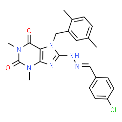 ChemSpider 2D Image | 8-[(2E)-2-(4-Chlorobenzylidene)hydrazino]-7-(2,5-dimethylbenzyl)-1,3-dimethyl-3,7-dihydro-1H-purine-2,6-dione | C23H23ClN6O2