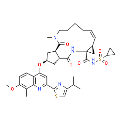 ChemSpider 2D Image | (2R,3aR,10Z,11aR,12aR,14aR)-N-(Cyclopropylsulfonyl)-2-{[2-(4-isopropyl-1,3-thiazol-2-yl)-7-methoxy-8-methyl-4-quinolinyl]oxy}-5-methyl-4,14-dioxo-2,3,3a,4,5,6,7,8,9,11a,12,13,14,14a-tetradecahydrocycl
openta[c]cyclopropa[g][1,6]diazacyclotetradecine-12a(1H)-carboxamide | C38H47N5O7S2