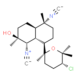 ChemSpider 2D Image | (1S,2S,4aR,5R,8R,8aR)-8-[(5R)-5-Chloro-2,6,6-trimethyltetrahydro-2H-pyran-2-yl]-1,5-diisocyano-2,5-dimethyldecahydro-2-naphthalenol | C22H33ClN2O2