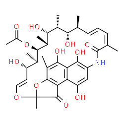ChemSpider 2D Image | (9E,11S,12R,13R,14R,15R,16R,17S,18S,19E,21Z)-2,11,15,17,27,29-Hexahydroxy-3,7,12,14,16,18,22-heptamethyl-6,23-dioxo-8,30-dioxa-24-azatetracyclo[23.3.1.1~4,7~.0~5,28~]triaconta-1(28),2,4,9,19,21,25(29)
,26-octaen-13-yl acetate | C36H45NO12