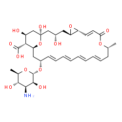 ChemSpider 2D Image | (1R,3S,5R,7R,8E,12R,14E,16E,18E,20E,22R,24S,25R,26S)-22-[(3-Amino-3,6-dideoxy-alpha-D-mannopyranosyl)oxy]-1,3,26-trihydroxy-12-methyl-10-oxo-6,11,28-trioxatricyclo[22.3.1.0~5,7~]octacosa-8,14,16,18,20
-pentaene-25-carboxylic acid | C33H47NO13