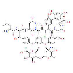 ChemSpider 2D Image | (1S,2R,18R,22S,25R,28R,40S)-22-(2-Amino-2-oxoethyl)-48-{[2-O-(3-amino-2,3,6-trideoxy-3-methyl-alpha-L-lyxo-hexopyranosyl)-beta-D-glucopyranosyl]oxy}-5,15-dichloro-2,18,32,35,37-pentahydroxy-19-[(N-met
hyl-D-leucyl)amino]-20,23,26,42,44-pentaoxo-7,13-dioxa-21,24,27,41,43-pentaazaoctacyclo[26.14.2.2~3,6~.2~14,17~.1~8,12~.1~29,33~.0~10,25~.0~34,39~]pentaconta-3,5,8(48),9,11,14,16,29(45),30,32,34,36,38
,46,49-pentadecaene-40-carboxylic acid | C66H75Cl2N9O24