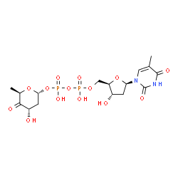 ChemSpider 2D Image | [(2R,3S,5R)-3-Hydroxy-5-(5-methyl-2,4-dioxo-3,4-dihydro-1(2H)-pyrimidinyl)tetrahydro-2-furanyl]methyl (2R,4S,6R)-4-hydroxy-6-methyl-5-oxotetrahydro-2H-pyran-2-yl dihydrogen diphosphate (non-preferred 
name) | C16H24N2O14P2