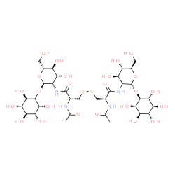 ChemSpider 2D Image | (2R)-2-Acetamido-3-{[(2R)-2-acetamido-3-{[(2R,3S,4R,5S,6R)-4,5-dihydroxy-6-(hydroxymethyl)-2-{[(2R,3R,4S,5S,6R)-2,3,4,5,6-pentahydroxycyclohexyl]oxy}tetrahydro-2H-pyran-3-yl]amino}-3-oxopropyl]disulfa
nyl}-N-[(2R,4R,5S,6R)-4,5-dihydroxy-6-(hydroxymethyl)-2-{[(1S,2R,3R,4S,5S,6R)-2,3,4,5,6-pentahydroxycyclohexyl]oxy}tetrahydro-2H-pyran-3-yl]propanamide | C34H58N4O24S2