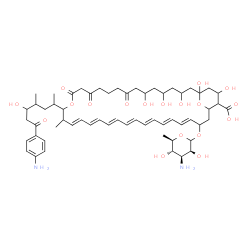 ChemSpider 2D Image | (19E,21E,23E,25E,27E,29E,31E)-33-[(3-Amino-3,6-dideoxy-D-mannopyranosyl)oxy]-17-[7-(4-aminophenyl)-5-hydroxy-4-methyl-7-oxo-2-heptanyl]-1,3,5,7,37-pentahydroxy-18-methyl-9,13,15-trioxo-16,39-dioxabicy
clo[33.3.1]nonatriaconta-19,21,23,25,27,29,31-heptaene-36-carboxylic acid | C59H84N2O18