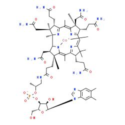 ChemSpider 2D Image | methyl-[(2R,3R,4Z,7S,9Z,12S,13S,14Z,17S,18S,19R)-2,13,18-tris(2-amino-2-oxo-ethyl)-7,12,17-tris(3-amino-3-oxo-propyl)-3-[3-[[(2R)-2-[[(2R,3S,4R,5S)-5-(5,6-dimethylbenzimidazol-1-yl)-4-hydroxy-2-(hydroxymethyl)tetrahydrofuran-3-yl]oxy-oxido-phosphoryl]oxypropyl]amino]-3-oxo-propyl]-3,5,8,8,13,15,18,19-octamethyl-2,7,12,17-tetrahydro-1H-corrin-21-yl]cobalt(1+) | C63H91CoN13O14P