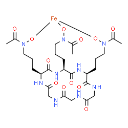 ChemSpider 2D Image | {Cyclo[glycyl-N~5~-acetyl-N~5~-(hydroxy-kappaO)-L-ornithyl-N~5~-acetyl-N~5~-(hydroxy-kappaO)-L-ornithyl-N~5~-acetyl-N~5~-(hydroxy-kappaO)-L-ornithylglycylglycyl]}iron | C27H42FeN9O12