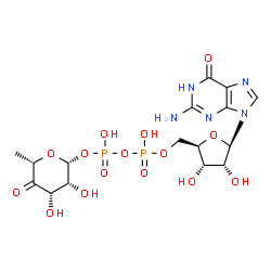 ChemSpider 2D Image | [(2R,3S,4R,5R)-5-(2-Amino-6-oxo-1,6-dihydro-9H-purin-9-yl)-3,4-dihydroxytetrahydro-2-furanyl]methyl (2R,3R,4S,6S)-3,4-dihydroxy-6-methyl-5-oxotetrahydro-2H-pyran-2-yl dihydrogen diphosphate (non-prefe
rred name) | C16H23N5O15P2