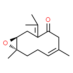 ChemSpider 2D Image | (1S,6Z,10S)-3-Isopropylidene-6,10-dimethyl-11-oxabicyclo[8.1.0]undec-6-en-4-one | C15H22O2