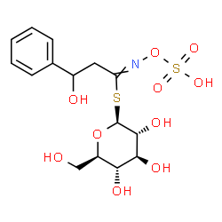 ChemSpider 2D Image | 1-S-[3-Hydroxy-3-phenyl-N-(sulfooxy)propanimidoyl]-1-thio-beta-D-glucopyranose | C15H21NO10S2